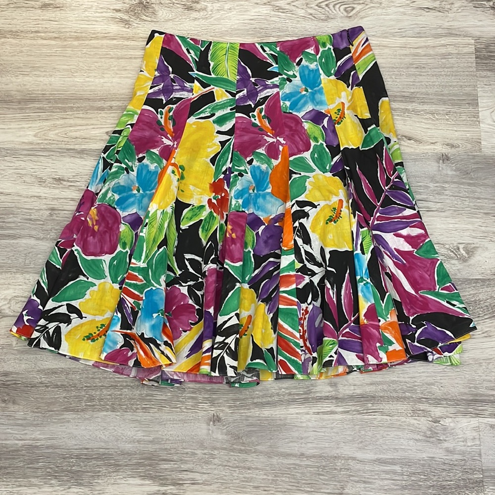 Lauren Ralph Lauren Multi-Color Floral & Leaf Print Pleated Knee Length Skirt 4P - Picture 4 of 12